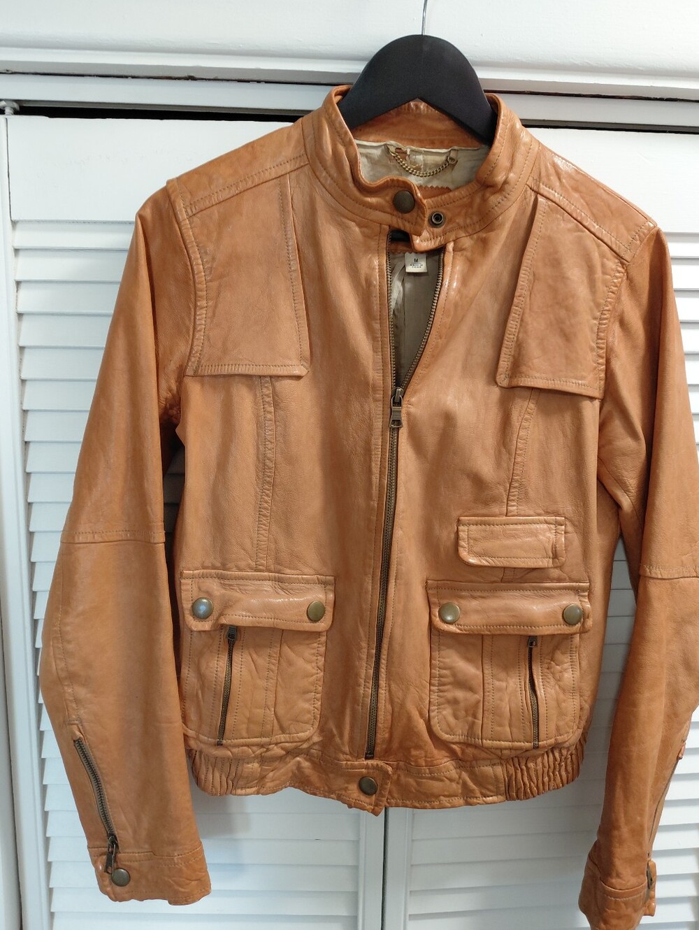 Y2K Banana Republic British Tan Distressed Leather Bomber Moto Jacket